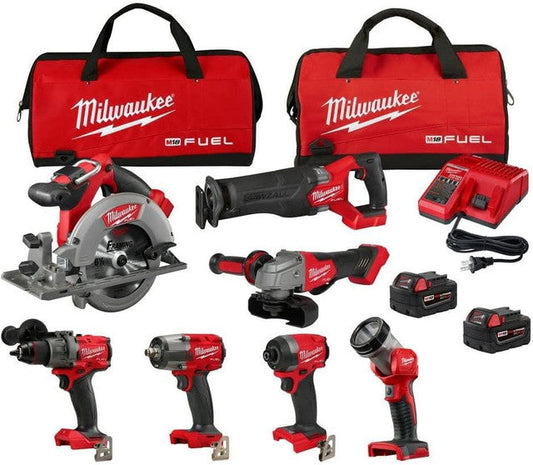 Milwaukee® 7-Tool Cordless Power Combo + 2 5.0Ah Batteries + Charger + 2 Bags