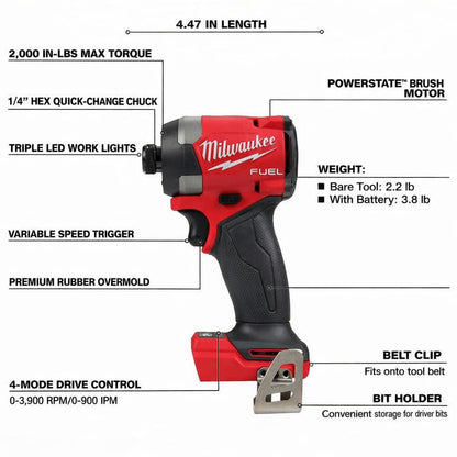 Milwaukee® 7-Tool Cordless Power Combo + 2 5.0Ah Batteries + Charger + 2 Bags